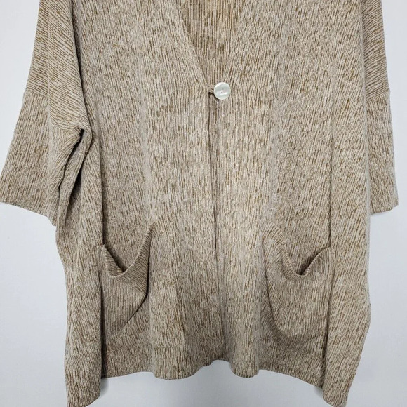 Pure Jill Linen Blend Cardigan Size M Tan Oversized Neutral Minimalist Lagenlook - Picture 4 of 9